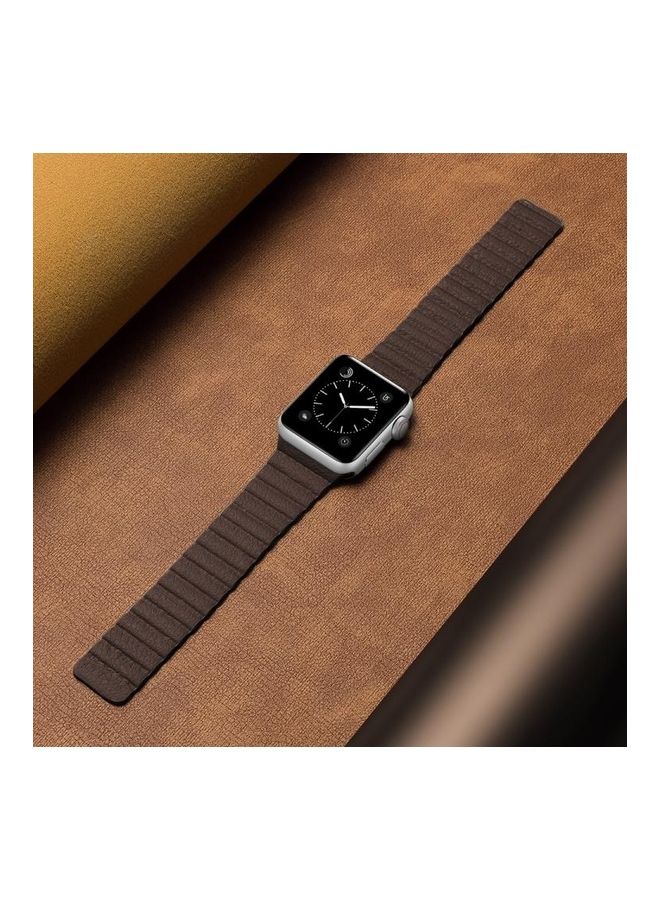 NIBEMINENT Two Loop Replacement Watchband For Apple Watch Series 7 45mm/6 & Se 5 4 44mm/3 2 1 42mm Dark Brown  - Image 4
