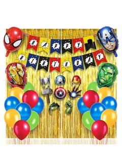 بارتي بروبس مجموعة ديكورات أعياد الميلاد SuperHero من Party Propz - 35 قطعة، ديكورات أعياد الميلاد بطابع SuperHero للأطفال | عناصر ديكور أعياد الميلاد SuperHero | بالونات SuperHero Foil | ديكورات أعياد الميلاد السعيدة للأولاد  - Image 1