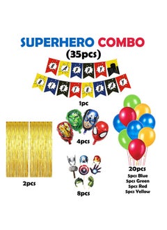بارتي بروبس مجموعة ديكورات أعياد الميلاد SuperHero من Party Propz - 35 قطعة، ديكورات أعياد الميلاد بطابع SuperHero للأطفال | عناصر ديكور أعياد الميلاد SuperHero | بالونات SuperHero Foil | ديكورات أعياد الميلاد السعيدة للأولاد  - Image 2