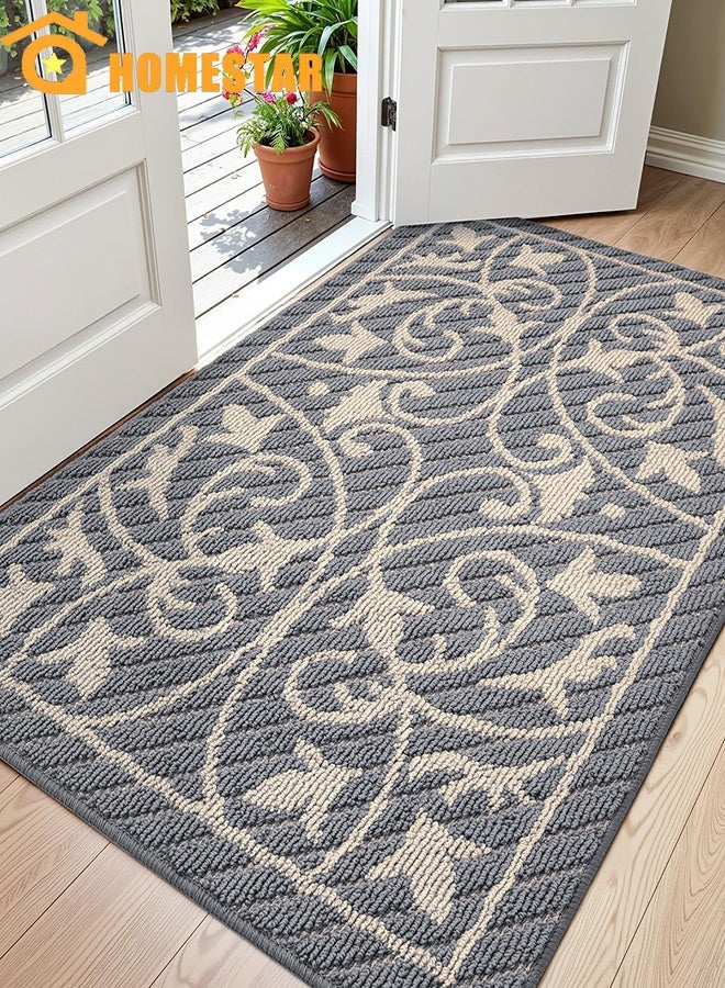 HOMESTAR Door Mat, Indoor Rugs for Entryway, Floor Mats, Inside Doormat Front, Non Slip, Washable, 50 x 80 cm, Grey - Image 1