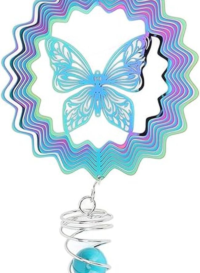 دوامة الرياح ذات التدرج الأزرق، منحوتة حديقة معدنية ثلاثية الأبعاد مع ذيل كروي حلزوني، ديكور خارجي للفناء والشرفة. - Image 1