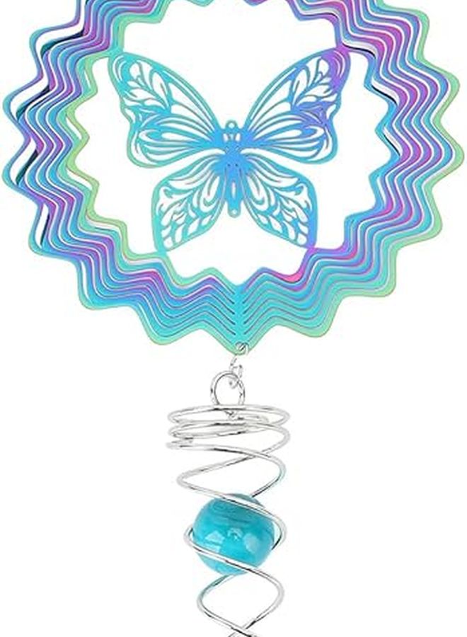 دوامة الرياح ذات التدرج الأزرق، منحوتة حديقة معدنية ثلاثية الأبعاد مع ذيل كروي حلزوني، ديكور خارجي للفناء والشرفة. - Image 3