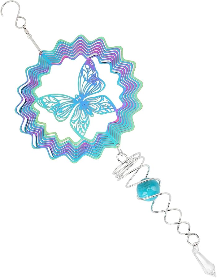 دوامة الرياح ذات التدرج الأزرق، منحوتة حديقة معدنية ثلاثية الأبعاد مع ذيل كروي حلزوني، ديكور خارجي للفناء والشرفة. - Image 4