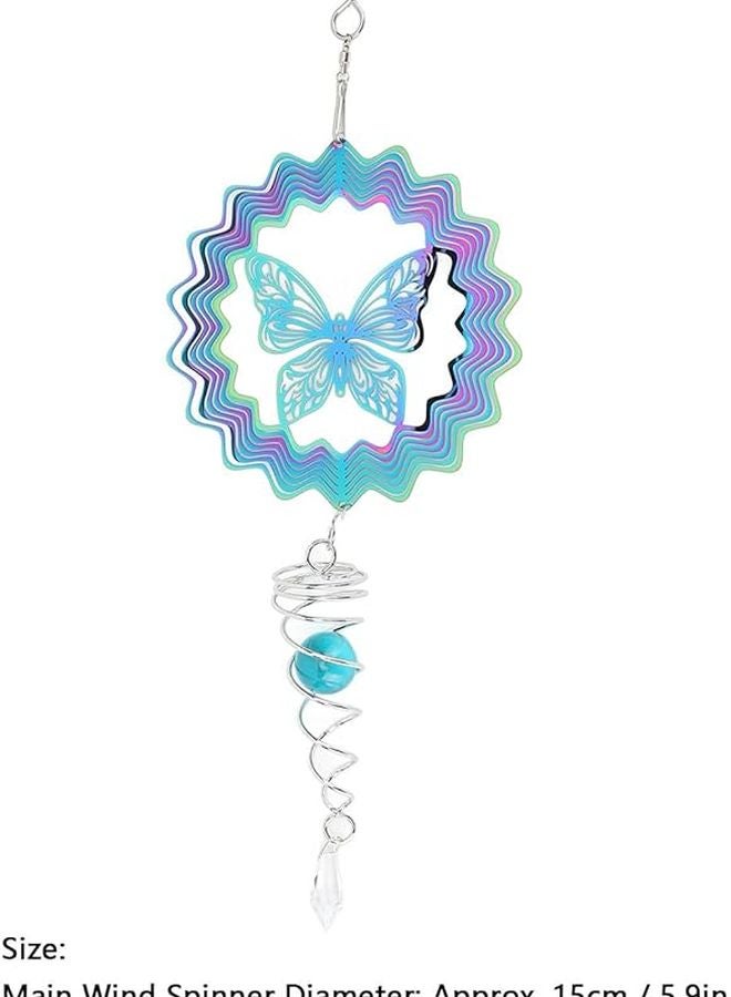 دوامة الرياح ذات التدرج الأزرق، منحوتة حديقة معدنية ثلاثية الأبعاد مع ذيل كروي حلزوني، ديكور خارجي للفناء والشرفة. - Image 5