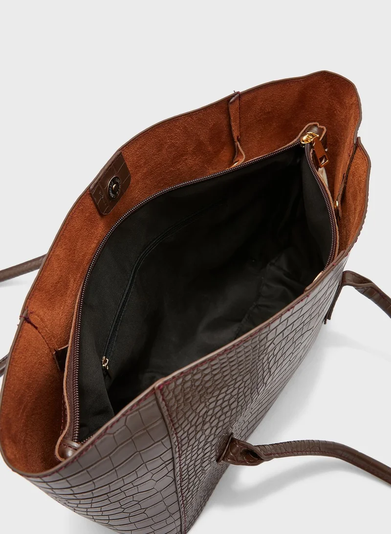ELLA Long Strap Croc Tote Bag