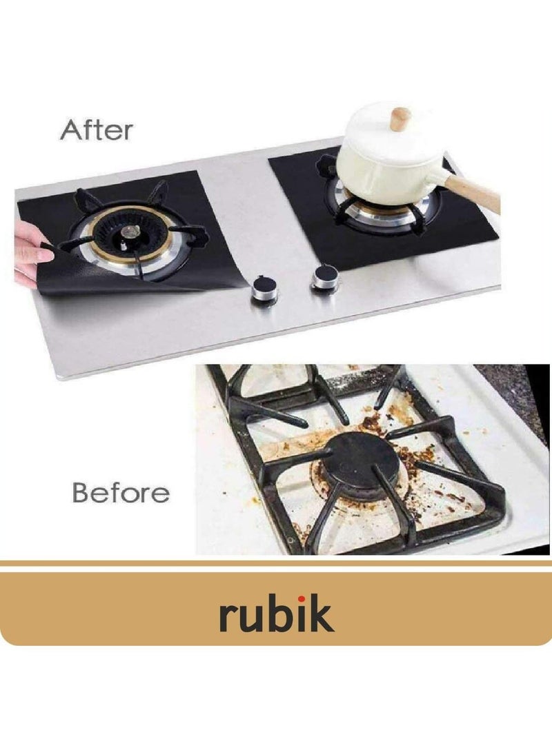 Gas Stove Burner Covers Non-Stick Gas Range Protectors Reusable Aluminium Foil Cover Liner Mat Pad (Pack of 8) Black/Silver