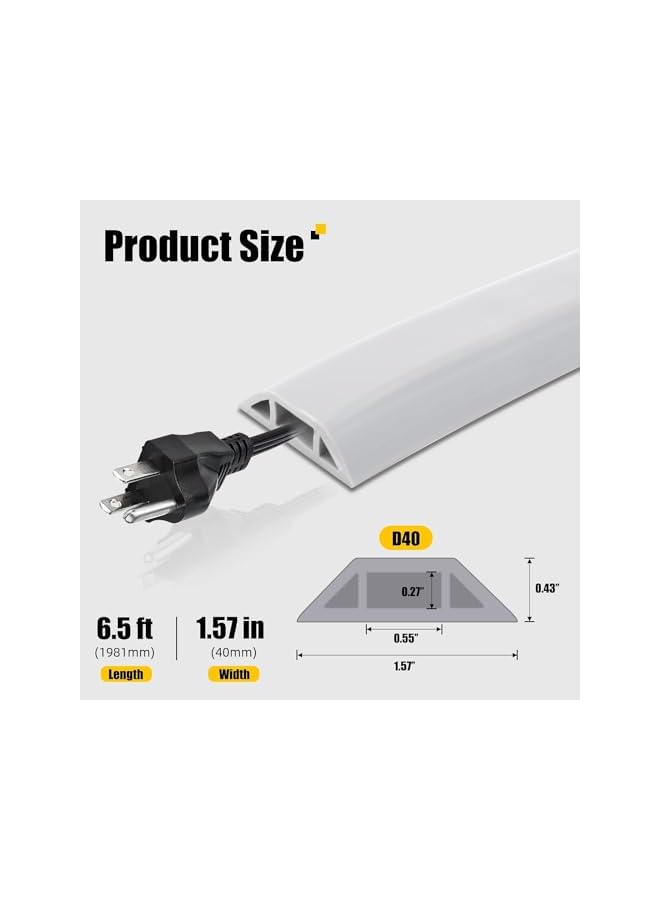 promass 6.5FT Floor Cable Cover,Electrical Floor Cord Covers for Wires on Floor,Cord Protector Floor,Hide Cords on Floor,Wire Cover for Floor,Floor Cable Management (Medium- 6.5Feet, White) - Image 2