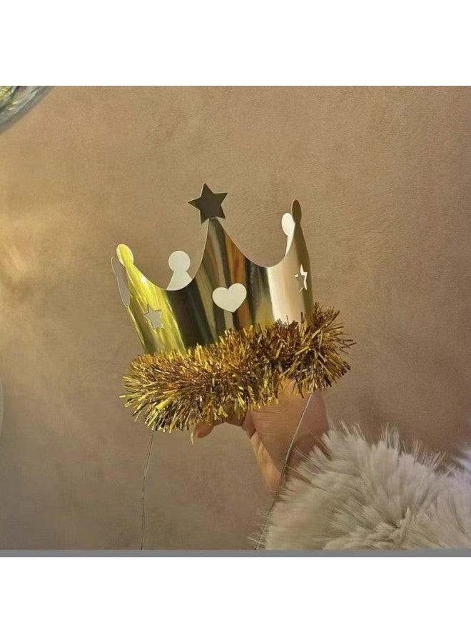 Internet Celebrity Same Style Golden Silver Tassel Crown Birthday Hat Children's Adult Dessert Party Cake Decorative Hat-Specifications:Gold Tassel Birthday Hat - Image 1