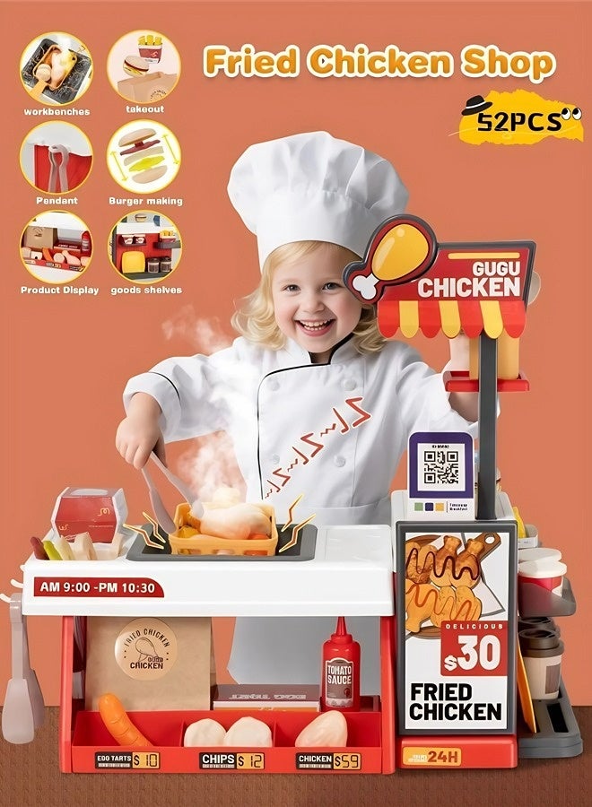 Kids' Kitchen Food Toy Set—Simulated Fried Chicken Fast Food Restaurant Toy, Promotes Parent-Child Interaction with Color-Changing Food Included, Suitable as a Birthday Gift for Boys and Girls Aged 3+. - Image 1