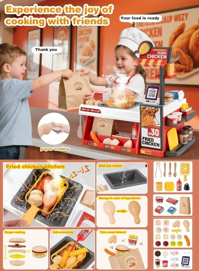 Kids' Kitchen Food Toy Set—Simulated Fried Chicken Fast Food Restaurant Toy, Promotes Parent-Child Interaction with Color-Changing Food Included, Suitable as a Birthday Gift for Boys and Girls Aged 3+. - Image 3