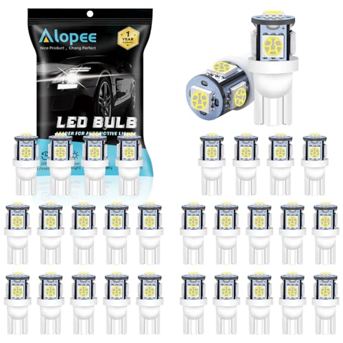 Alopee 30 Pack 194 Led Bulb White 6500K T10 Led Light Bulbs 5SMD 5050 Chips 2825 Led Bulb 168 Led Bulb 158 501 W5W Automotive Replacement for Car Dome Map Door Courtesy Trunk Light DC 12V - Image 1