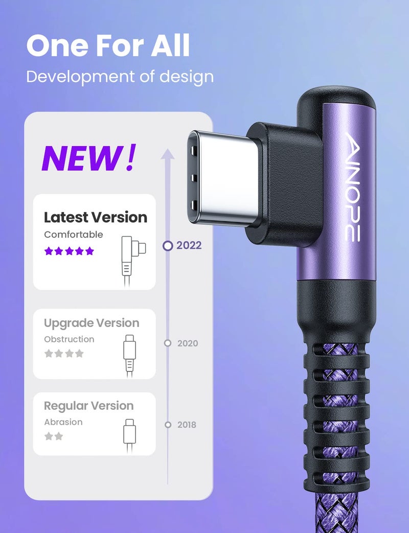 AINOPE USB C Charger Cable, 3.1A Type C Charger Cable Fast Charging, [2 Pack, 2M] Right Angle USB c Fast Charger Cable Compatible with Samsung Charger Type c, Huawei, Google Pixel, Sony Xperia, LG - Image 2