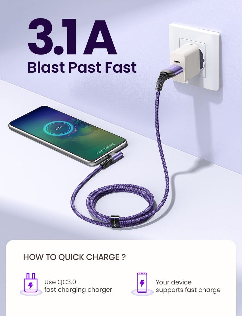 AINOPE USB C Charger Cable, 3.1A Type C Charger Cable Fast Charging, [2 Pack, 2M] Right Angle USB c Fast Charger Cable Compatible with Samsung Charger Type c, Huawei, Google Pixel, Sony Xperia, LG - Image 4