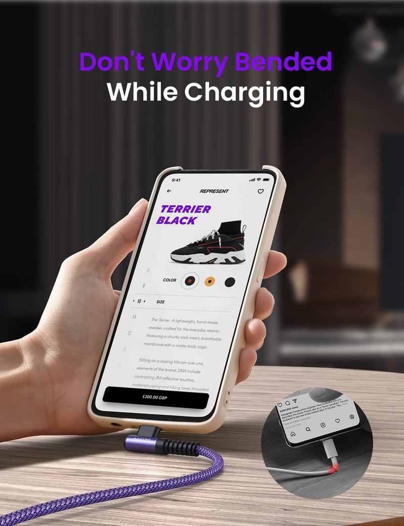 AINOPE USB C Charger Cable, 3.1A Type C Charger Cable Fast Charging, [2 Pack, 2M] Right Angle USB c Fast Charger Cable Compatible with Samsung Charger Type c, Huawei, Google Pixel, Sony Xperia, LG - Image 5