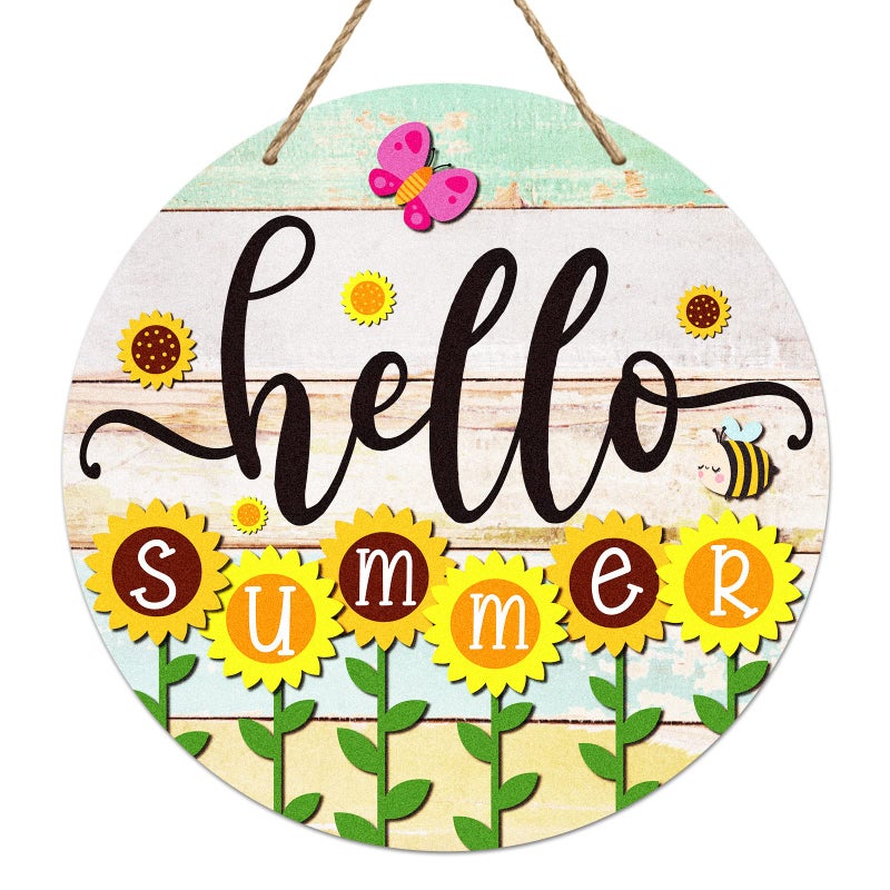 PETCEE Hello Summer Door Sign  118Farmhouse Sunflower Front Door Decor Welcome Hanger Wreaths for Home Office Summer Hanging Sign Wall Decorations Reusable Seasonal Sign for Kitchen Classroom Porch