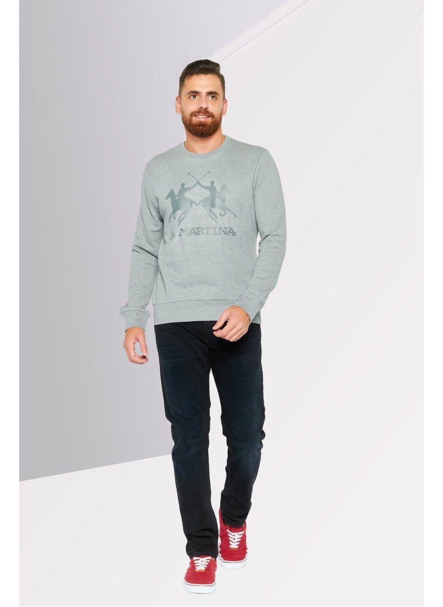 La Martina Men Crew Neck Brand Logo Long Sleeves Sweatshirt, Grey  - Image 4