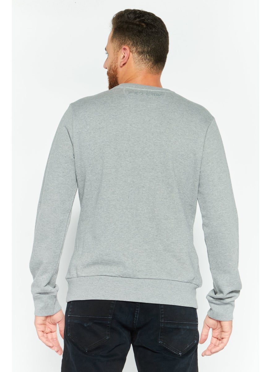 La Martina Men Crew Neck Brand Logo Long Sleeves Sweatshirt, Grey  - Image 3