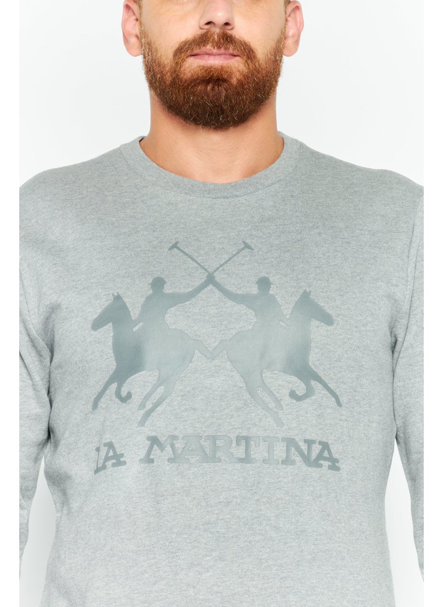 La Martina Men Crew Neck Brand Logo Long Sleeves Sweatshirt, Grey  - Image 2