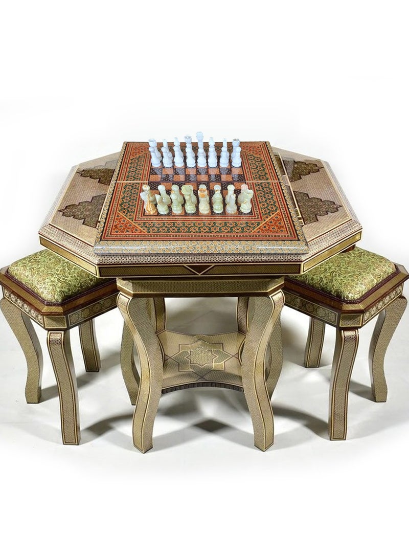 MARGOUN طقم شطرنج كاتم الفارسي اليدوي مع قطع الطاولة والحجر الرخامي – تحفة خالدة 50x50 سم - Image 4