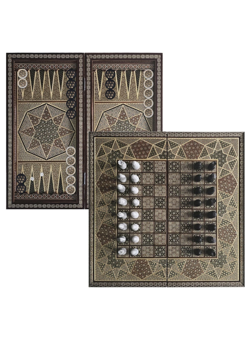 MARGOUN طقم شطرنج كاتم الفارسي اليدوي مع قطع الطاولة والحجر الرخامي – تحفة خالدة 50x50 سم - Image 1