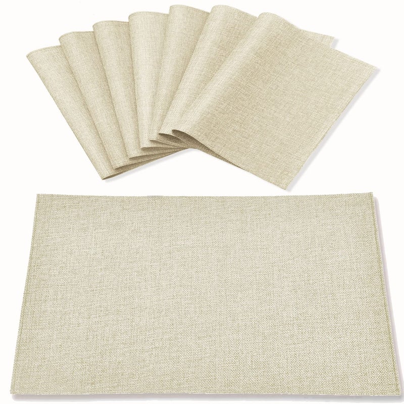 Rinpon Cloth Placemats Set of 8 Linen Type Fabric Placemats Machine Washable Placemats Heat Resistant Placemats Wrinkle Free Thick Polyester Kitchen Place Mats for Dining Table Beige