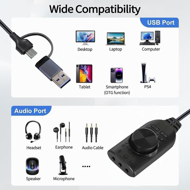 USB 7.1 Sound Card with Type C and USB Connector for Gaming and Phones - Image 4