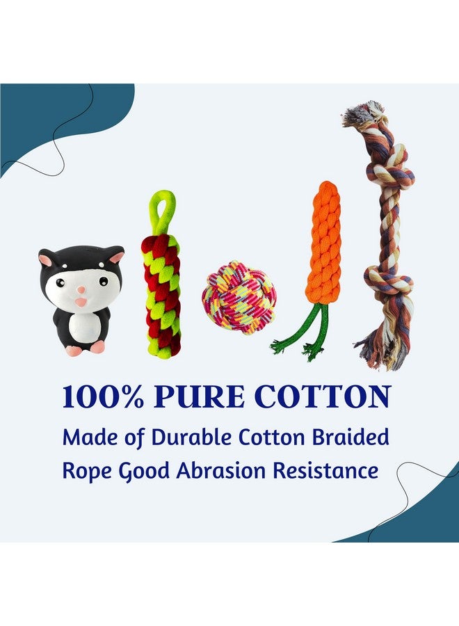 مجموعة ألعاب الكلاب المكونة من 5 قطع والتي تصدر صوت صرير ومضغ - (حبل مكون من عقدتين + كرة قطنية + جزرة + عصا ذرة + لعبة قطط) | لعبة مضغ ولعب وتسنين للكلاب الصغيرة والجراء - Image 4
