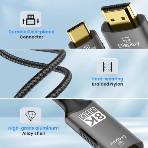Verilux® HDMI to Type C Cable 1M/3.3FT, USB C to HDMI 2.1 with 8K@60Hz 4K@120Hz HDR, Nylon Braided Wire Converter for Laptop, Mobile, iPad Pro, MacBook, Chromebook, TV, Monitor - Image 5
