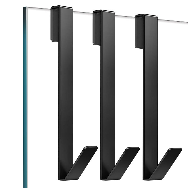FUMAX Shower Door Hooks 10 in, Shower Hooks for Towels, Heavy Duty Drilling-Free Extended Towel Hooks for Bathroom Frameless Glass Door, Over The Door Towel Hooks 3 Packs Black - Image 1