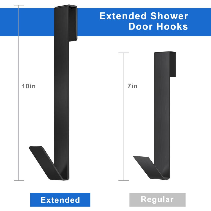 FUMAX Shower Door Hooks 10 in, Shower Hooks for Towels, Heavy Duty Drilling-Free Extended Towel Hooks for Bathroom Frameless Glass Door, Over The Door Towel Hooks 3 Packs Black - Image 3