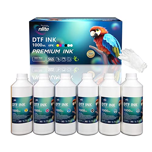 Enlite Premium DTF Ink 1000ML Value Pack, Water-Base Digital Inkjet Ink Refill for Direct to Film Printers with Printhead L1800 L805 R1390 4720 I3200 XP600 DX7 DX5 5113, 6-Pack（2W-1BK-1C-1M-1Y） - Image 1