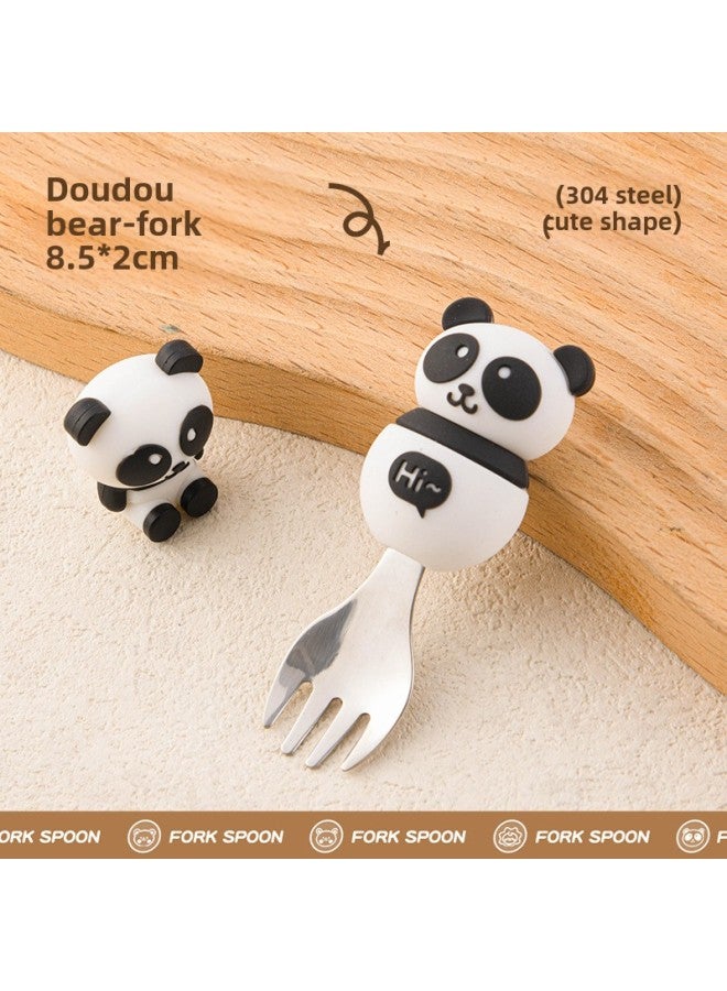 Children's Creative Fork Spoon 304 Stainless Steel Short Handle Cartoon Tableware Household Baby Dining Portable Tableware Suit-Specifications:No Specifications-Color:Bear Fork For A Ride - Image 1