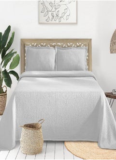 Superior SUPERIOR 100% Cotton Fleur De Lis Matelasse Twin Bedspread, White  - Image 2