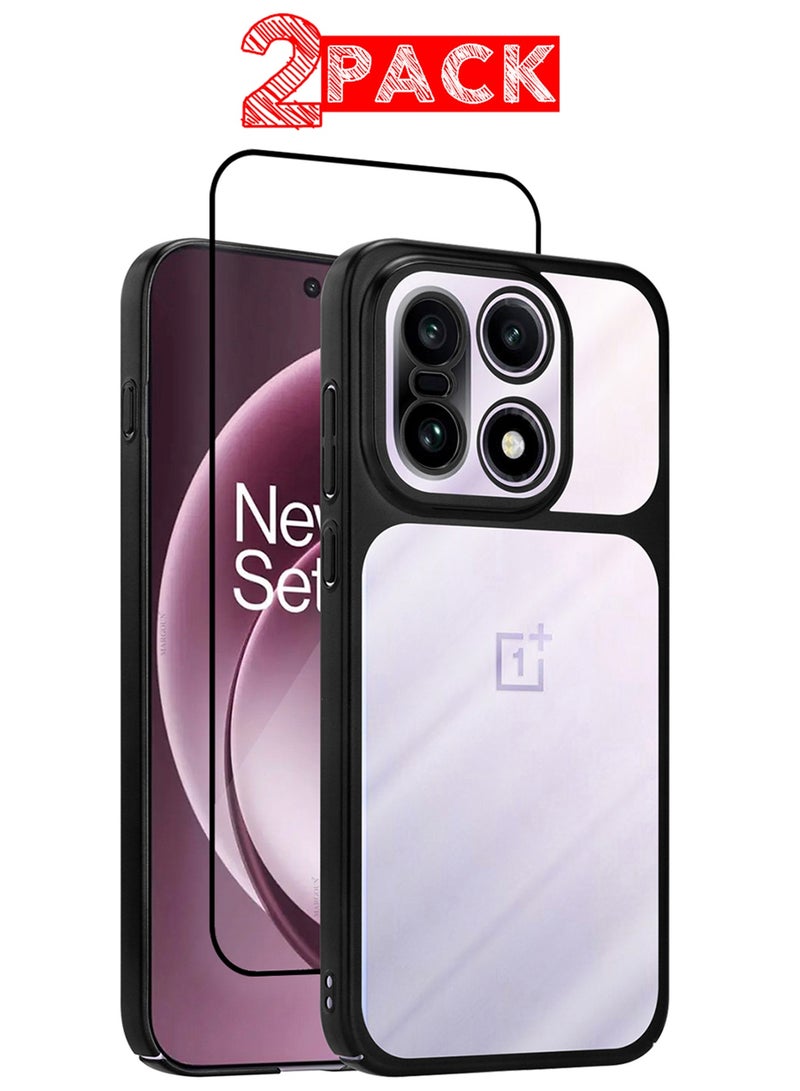 CATANES Electroplated PC Case for OnePlus 15 - Raised Camera Guard and Shock-Absorbing Edges with 3D Screen Protector - Clear - Side Black - Image 1