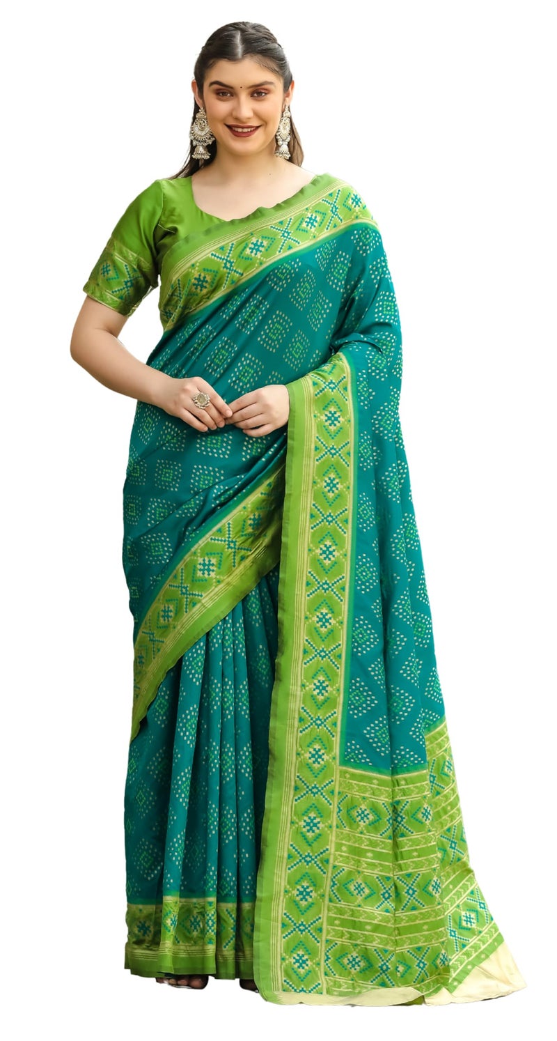 Leriya Fashion Women's Kanchipuram Cotton Silk Saree (Free Size / Green) - Image 1