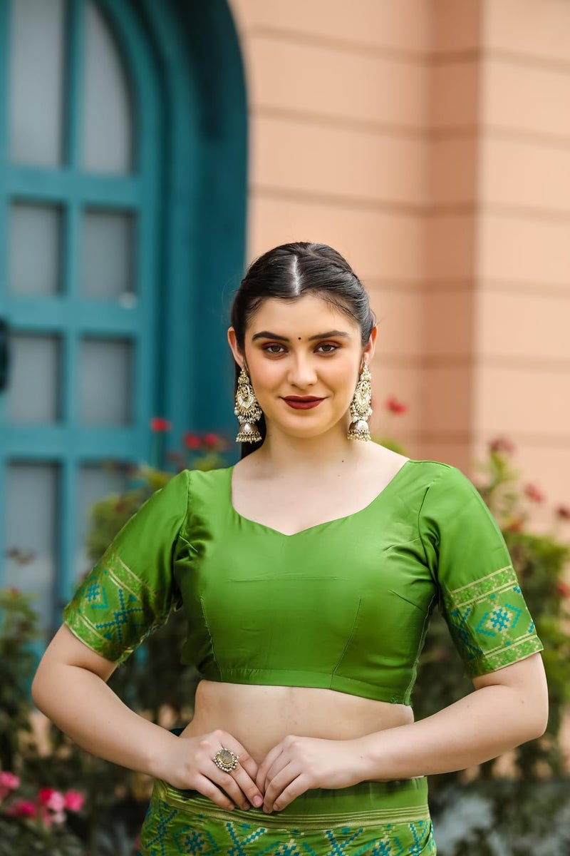 Leriya Fashion Women's Kanchipuram Cotton Silk Saree (Free Size / Green) - Image 5