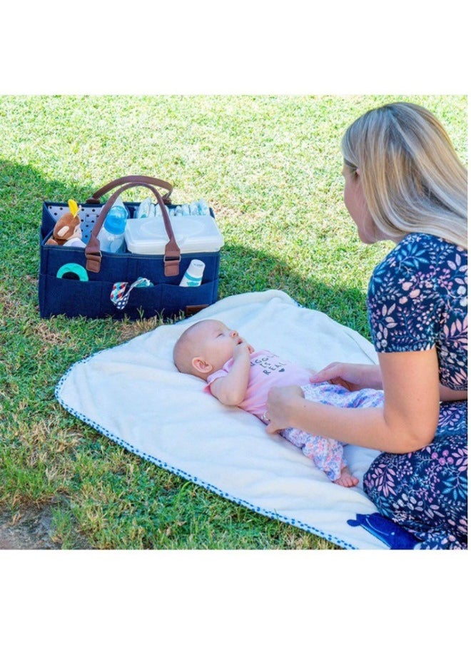 haleemy - Baby Diaper Caddy Bag With Zipper Lid And Leather Handle Dark Blue - Image 1