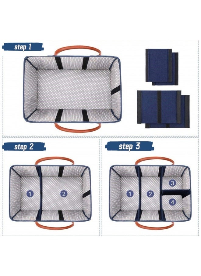 haleemy - Baby Diaper Caddy Bag With Zipper Lid And Leather Handle Dark Blue - Image 1