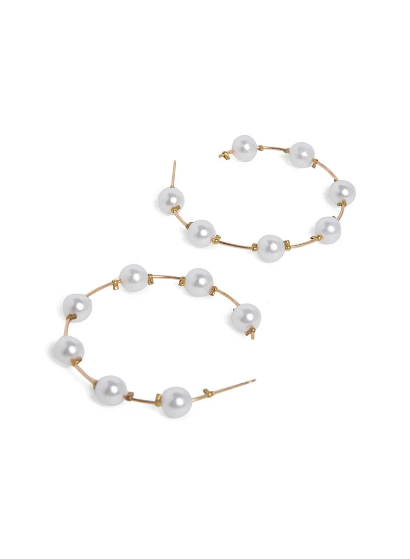 Sohi  White Circular Artificial Drop Earring Jewellery for Women | Best Price UAE