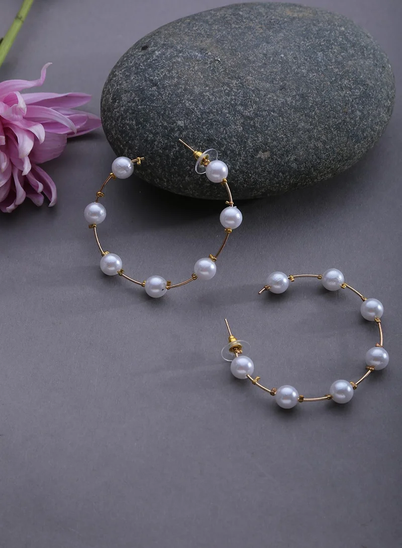 Sohi  White Circular Artificial Drop Earring Jewellery for Women | Best Price UAE
