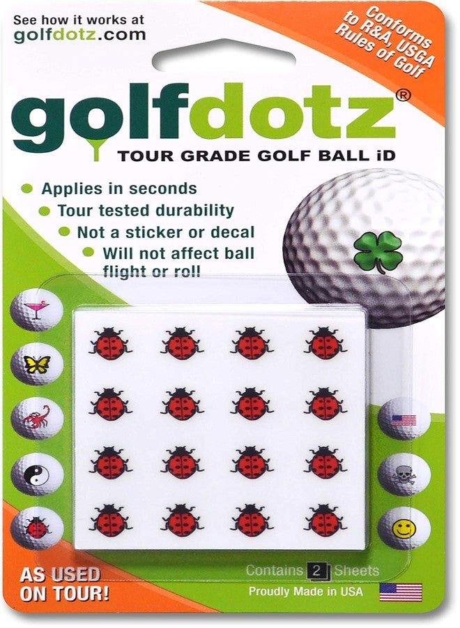 Golfdotz - USGA Rule Conforming Golf Ball Markers, Golf Ball Stickers for Marking Balls, No More Smearing from Stamps, Gifts for Golfers, Dads, and Retirees, (Ladybug; 32-Count) - Image 2