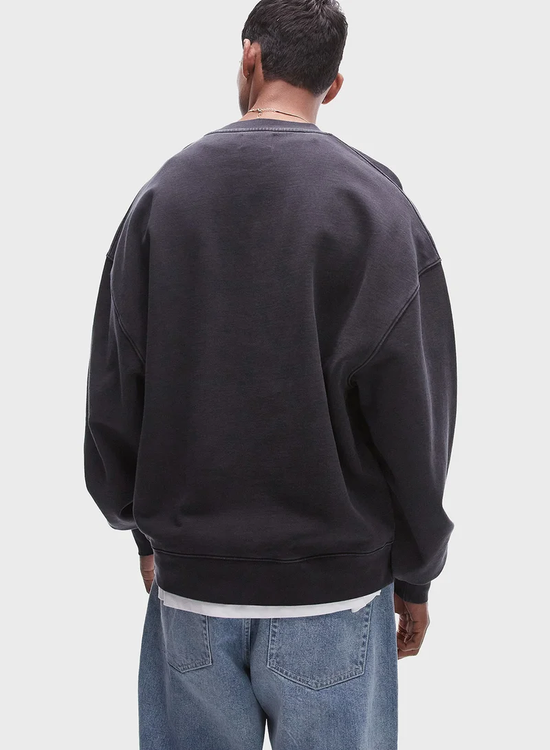 TOPMAN Topman oversized fit crew sweatshirt in washed bla