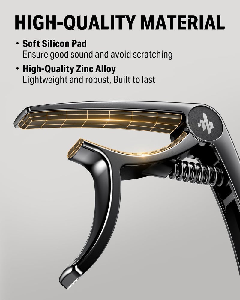 Donner كابو دونر للجيتار الكهربائي والأكوستيك DC-2، كابو أوكوليلي أسود مع 4 ريشة - Image 5