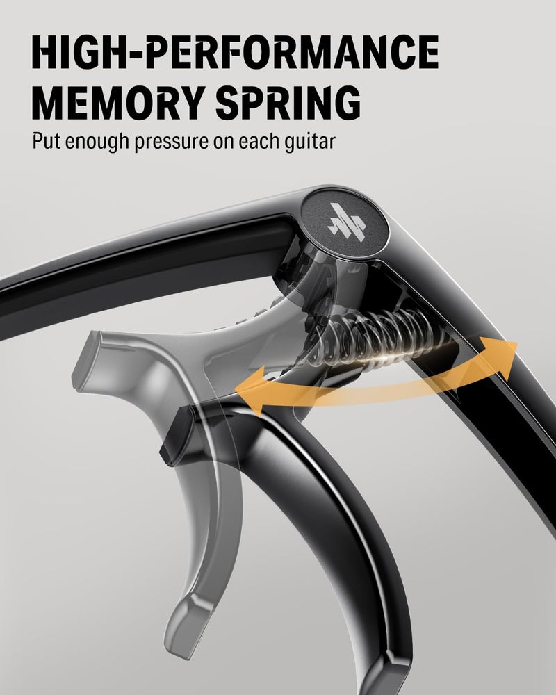 Donner كابو دونر للجيتار الكهربائي والأكوستيك DC-2، كابو أوكوليلي أسود مع 4 ريشة - Image 4