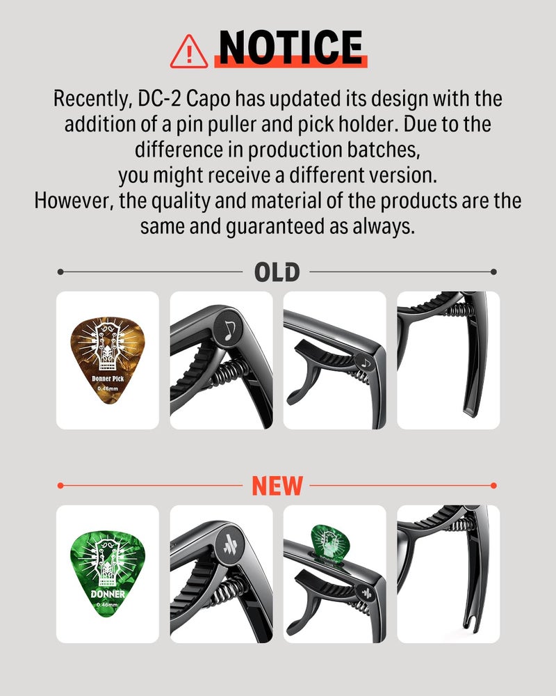 Donner كابو دونر للجيتار الكهربائي والأكوستيك DC-2، كابو أوكوليلي أسود مع 4 ريشة - Image 2