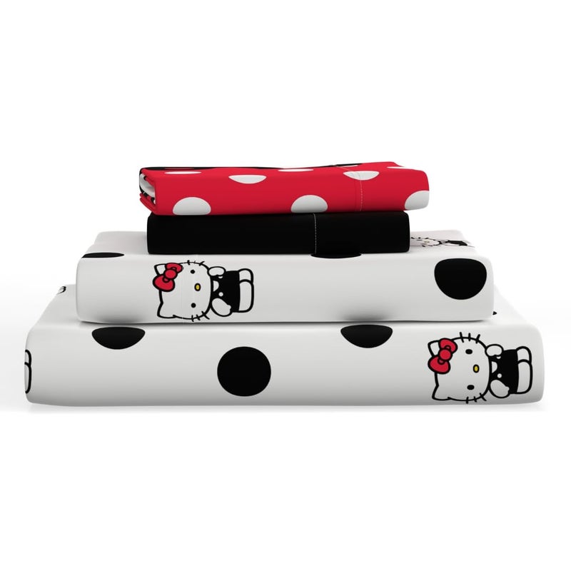 Franco Collectibles Hello Kitty Polka Dot Bedding Super Soft Microfiber 3 Piece Twin Sheet Set Officially Licensed Product