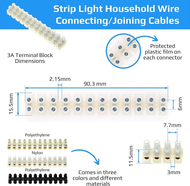Keple 16A Amp Terminal Block, 12 Way Electrical Terminals, Black Polyethylene Electric Connector Strips, Chocolate Bobbin Blocks For Wire Connecting/Connecting Cables - Image 5