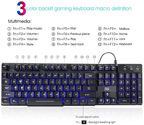 Rii RK100 3 Colors LED Backlit Mechanical Feeling USB Wired Multimedia Gaming Keyboard, Office Keyboard for Working or Primer Gaming,Office Device - Image 5