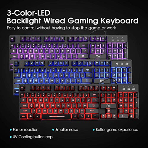 Rii RK100 3 Colors LED Backlit Mechanical Feeling USB Wired Multimedia Gaming Keyboard, Office Keyboard for Working or Primer Gaming,Office Device - Image 2