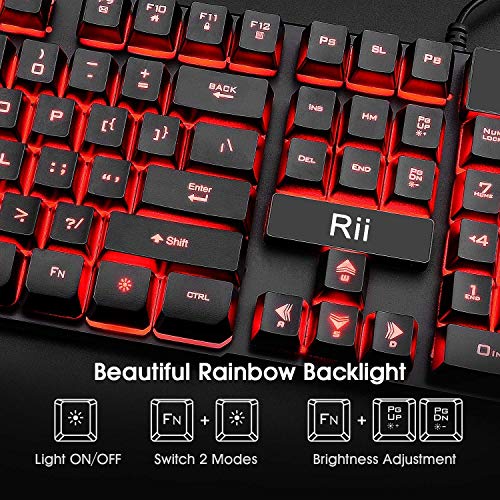 Rii RK100 3 Colors LED Backlit Mechanical Feeling USB Wired Multimedia Gaming Keyboard, Office Keyboard for Working or Primer Gaming,Office Device - Image 3